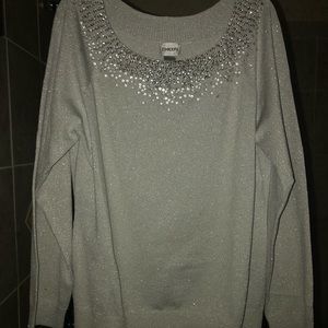 Chico’s metallic silver knit top with sequins